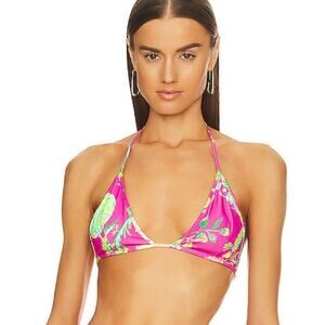 Rococo Sand Chloe Bralette Bikini Top Fuchsia Pink String Tie Floral Sz XS